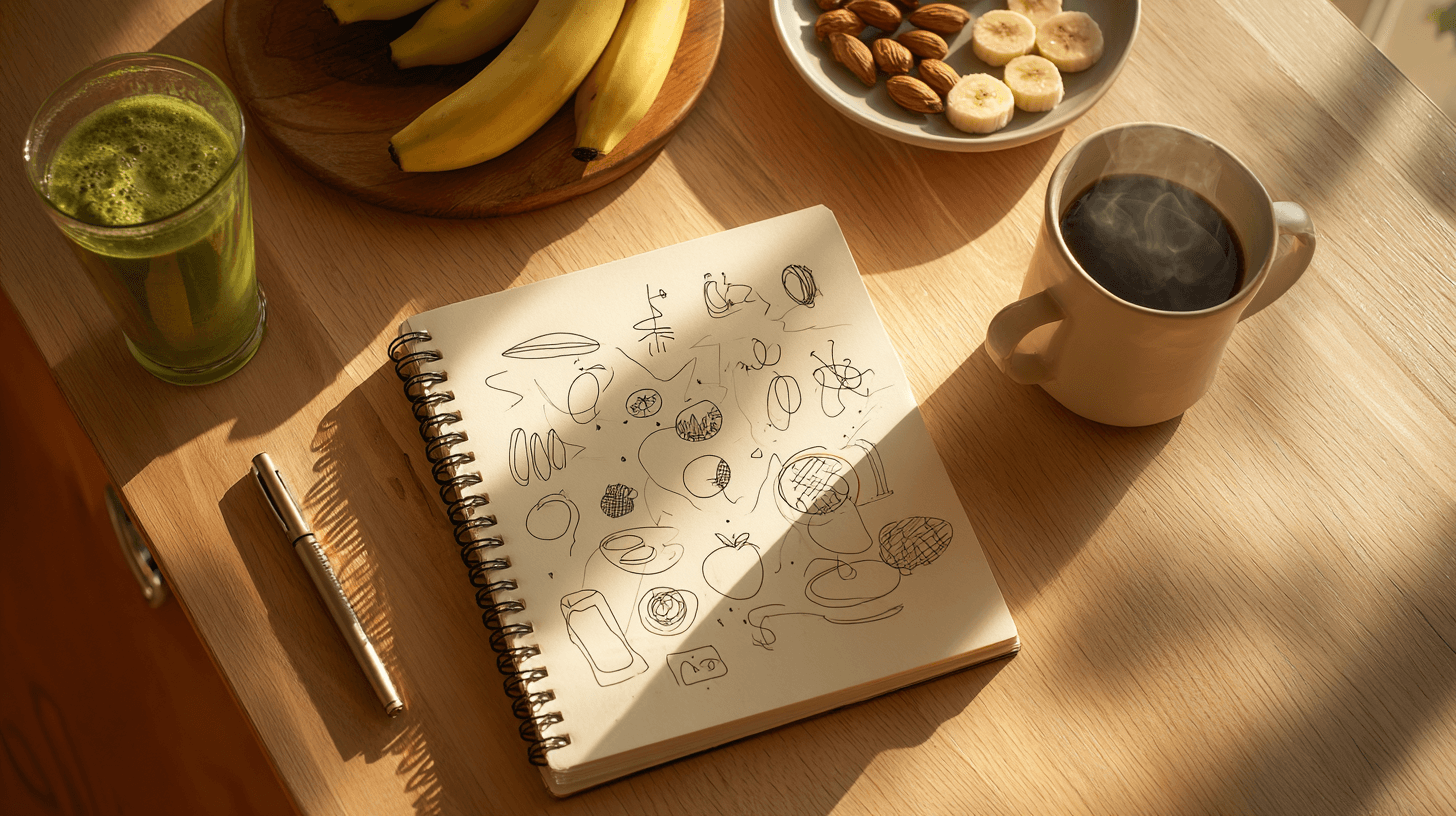 朝の光が差し込む木のテーブルとコーヒー